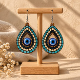 گوشواره چوبی طرح کاشی و چشم نظر اشکی