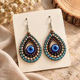 گوشواره چوبی طرح کاشی و چشم نظر اشکی