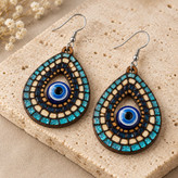 گوشواره چوبی طرح کاشی و چشم نظر اشکی