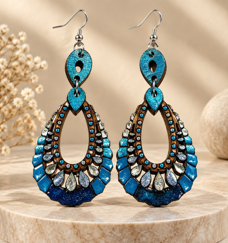 گوشواره چوبی طرح کاشی